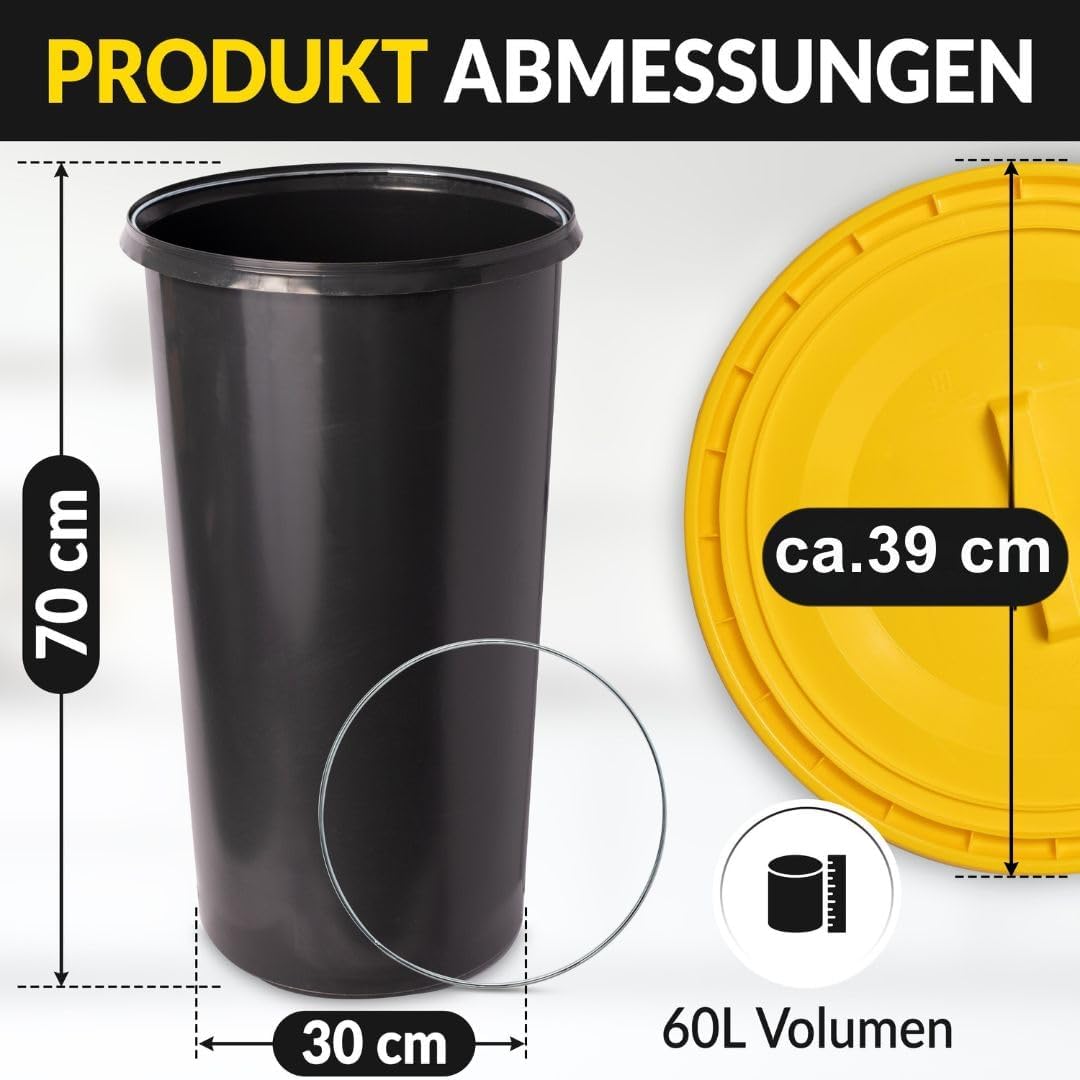 Müllsackständer 60L mit Deckel und Ring, schwarz-gelb