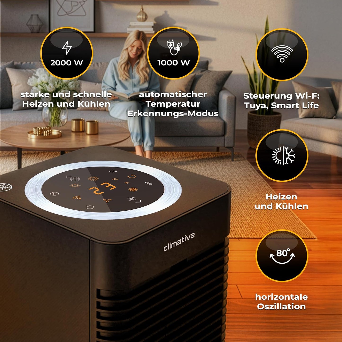 2in1 Turmventilator & Heizlüfter mit Fernbedienung, Coolheat