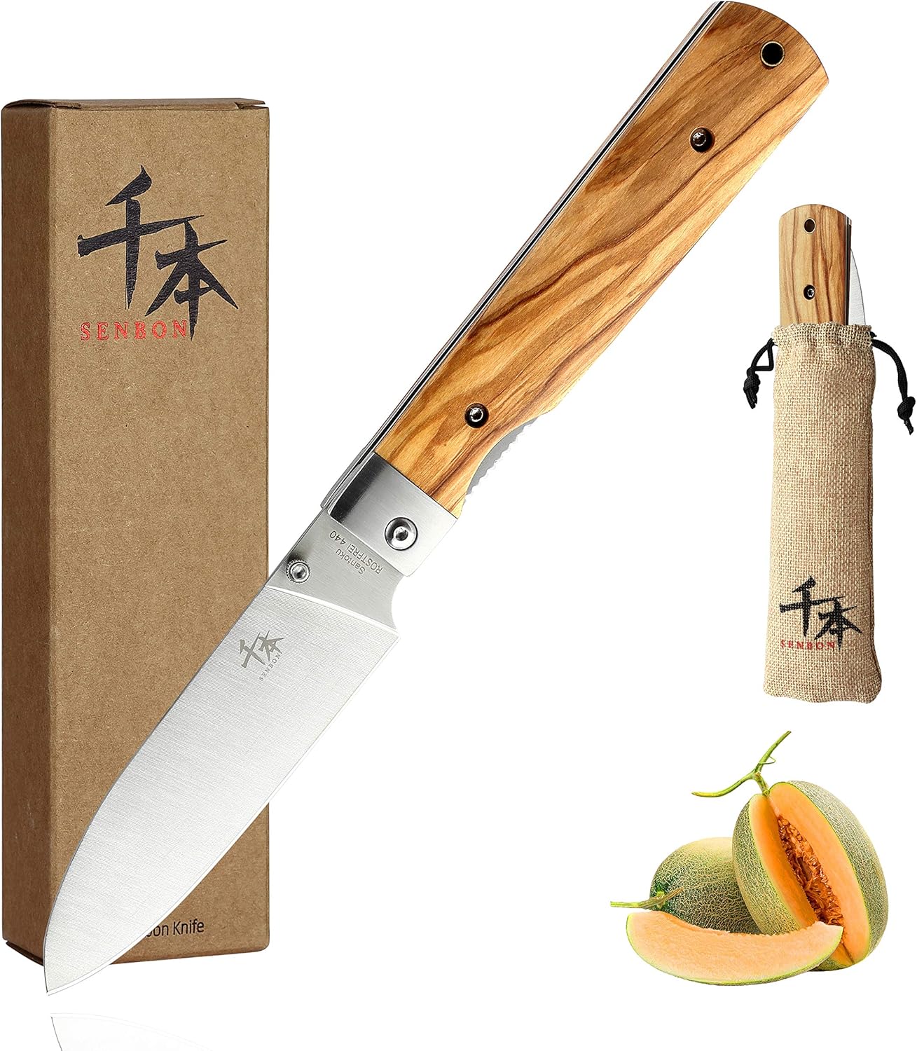 Klappbares Santokuküchenmesser, Olivenholz Santoku