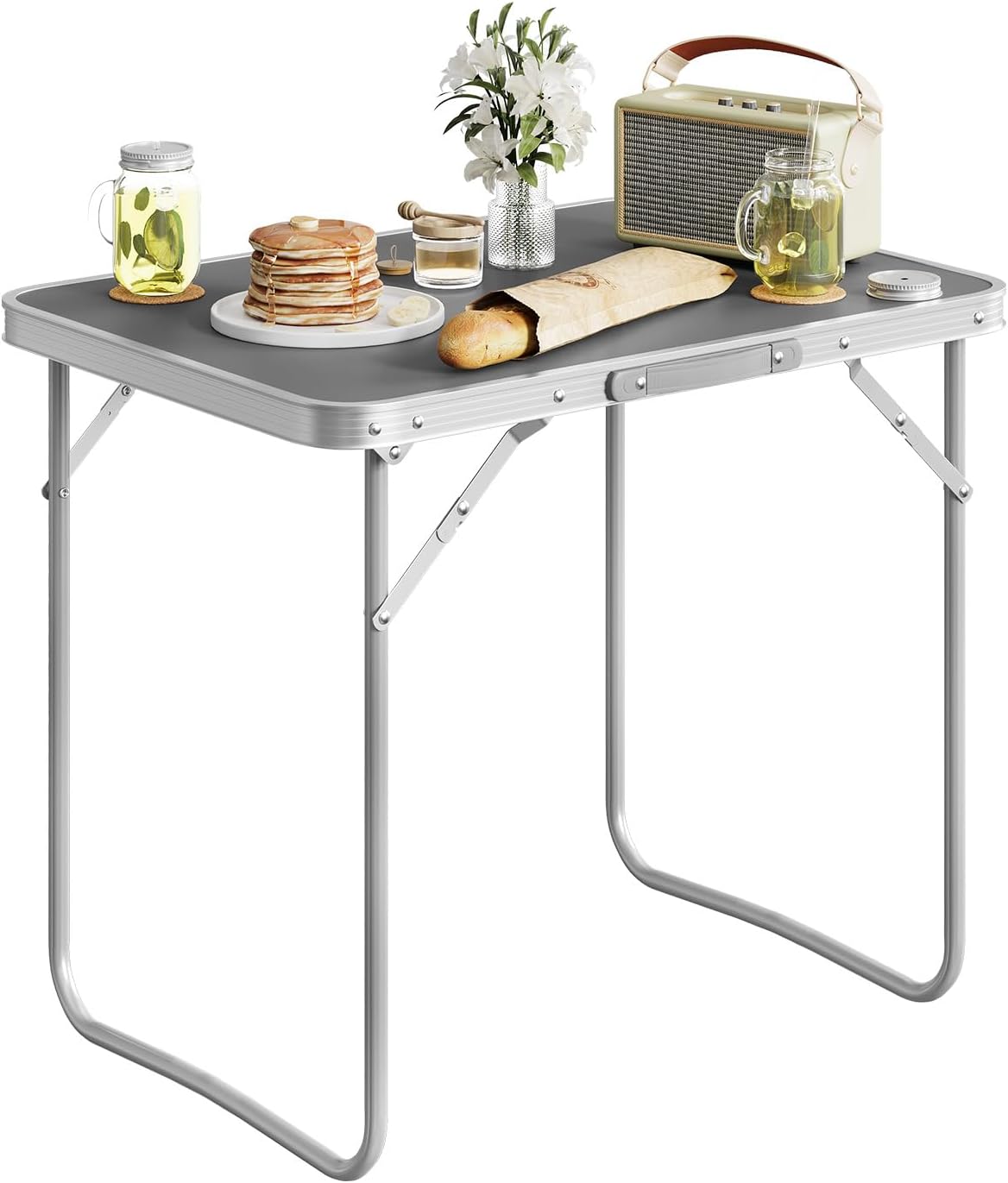 Klapptisch mit Aluminiumrahmen für Camping & Picknick, Grau 70D x 50W x 60H cm