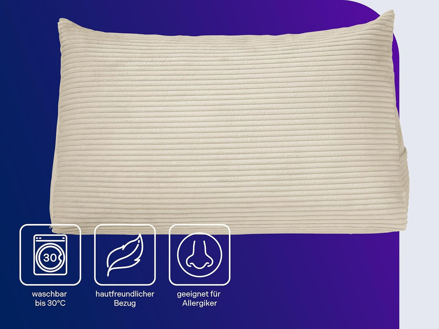Cozy Rückenkissen mit abnehmbarem Bezug und Seitentasche, Beige Kord (100% Polyester)
