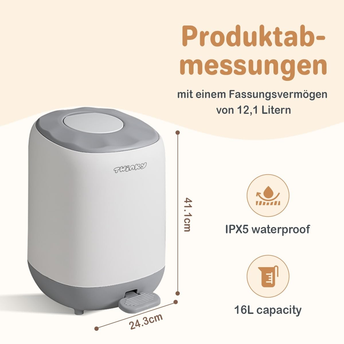 Windeleimer für Babys ohne Kassette, Weiss und Grau