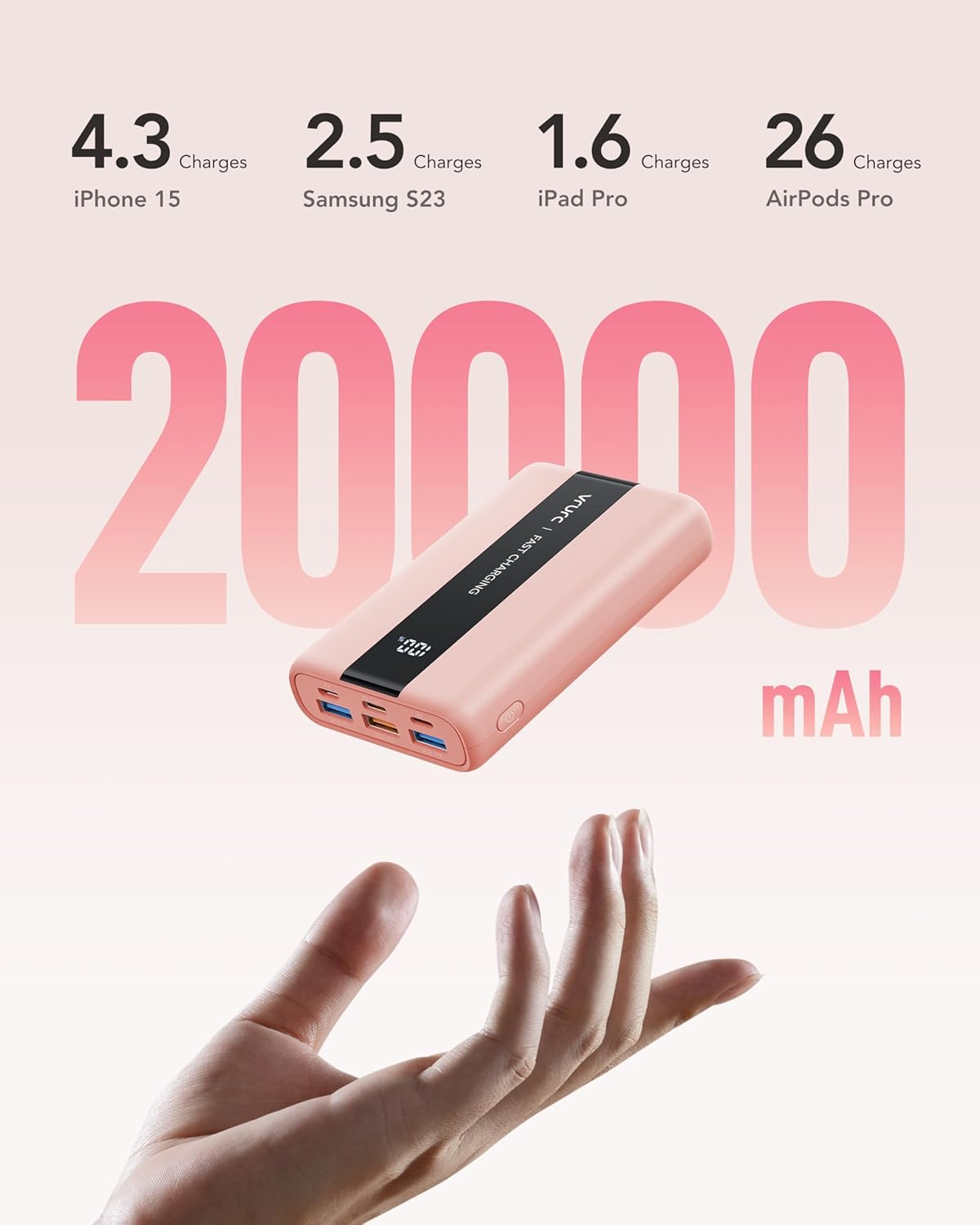 Powerbank mit Schnellladefunktion, Rosa