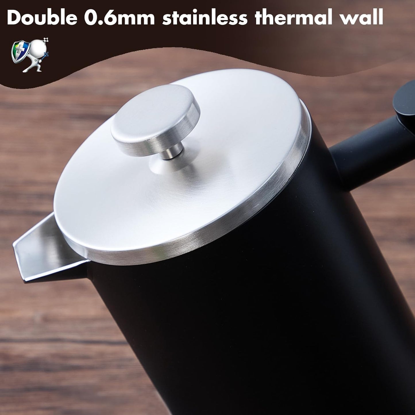 Doppelwandiger French Press BBFP1000MA, Mattschwarz 1 Liter