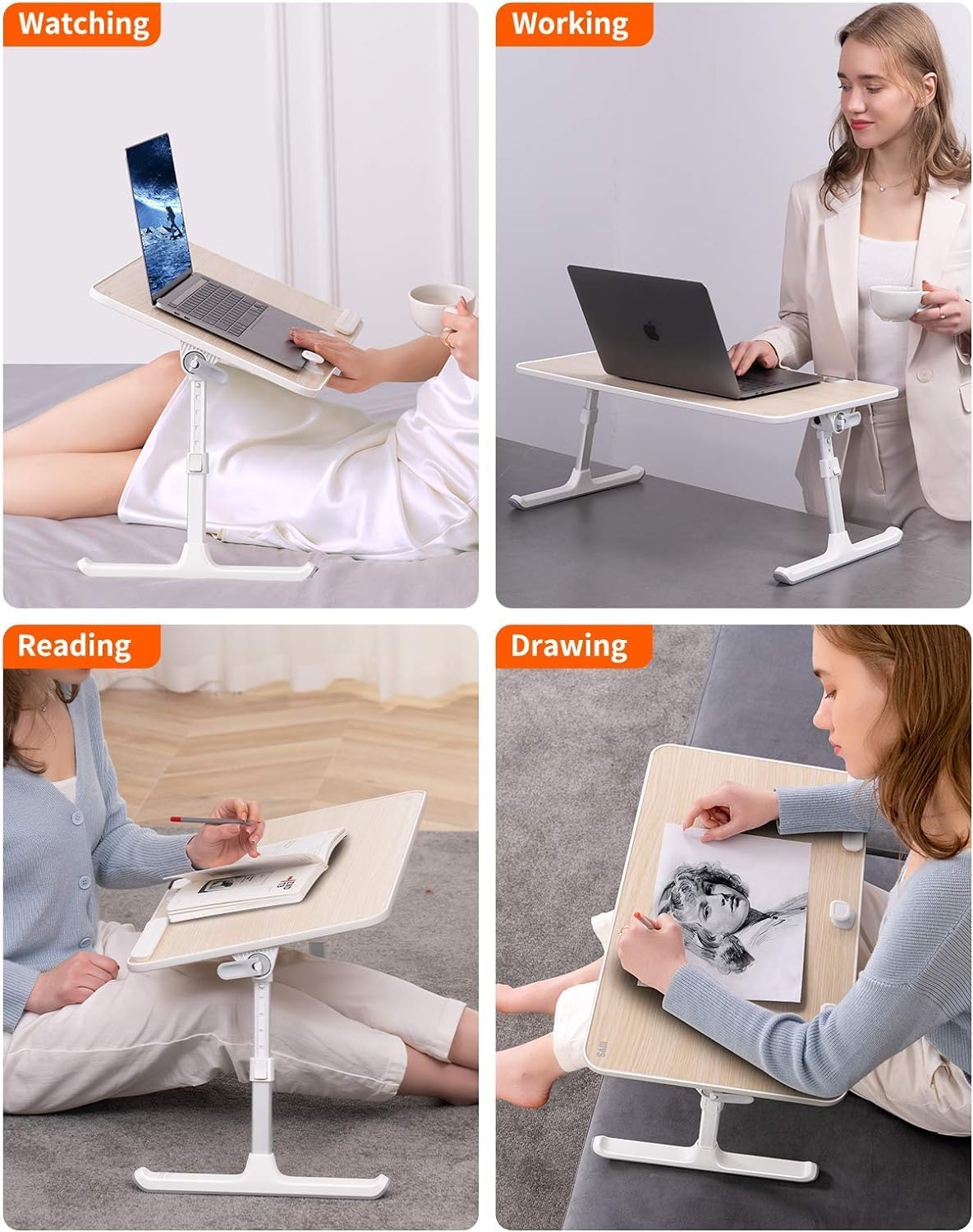 Laptop-Klapptisch mit variabler Höhe und Neigung, Teakholz 60*33 cm