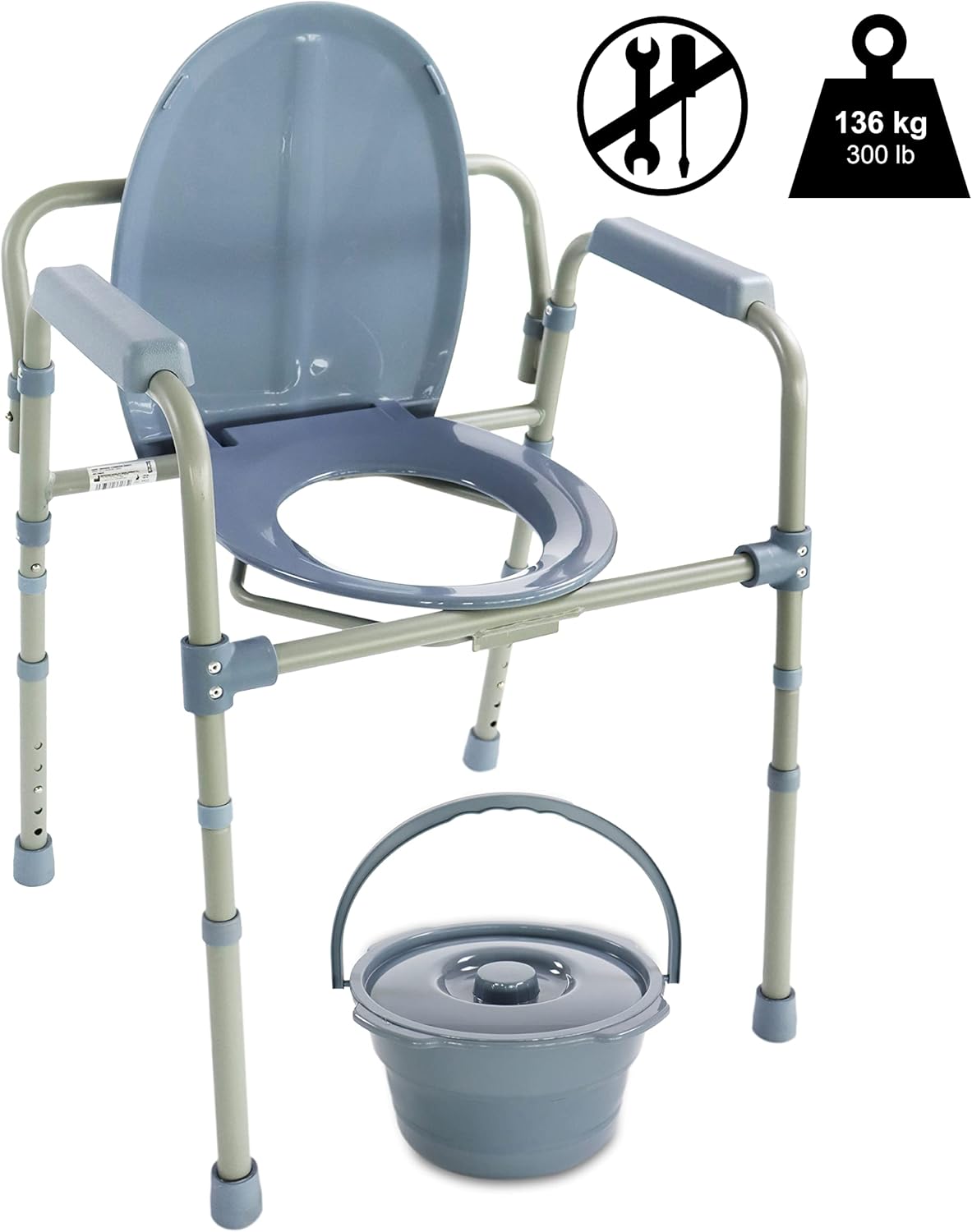 Höhenverstellbarer Toilettenstuhl für Senioren mit Eimer, Grau
