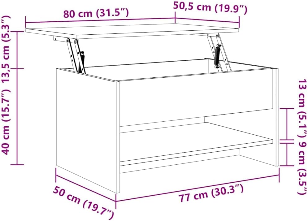 Höhenverstellbarer Couchtisch mit Stauraum, 80 x 50 x 41.5 cm Braun 1