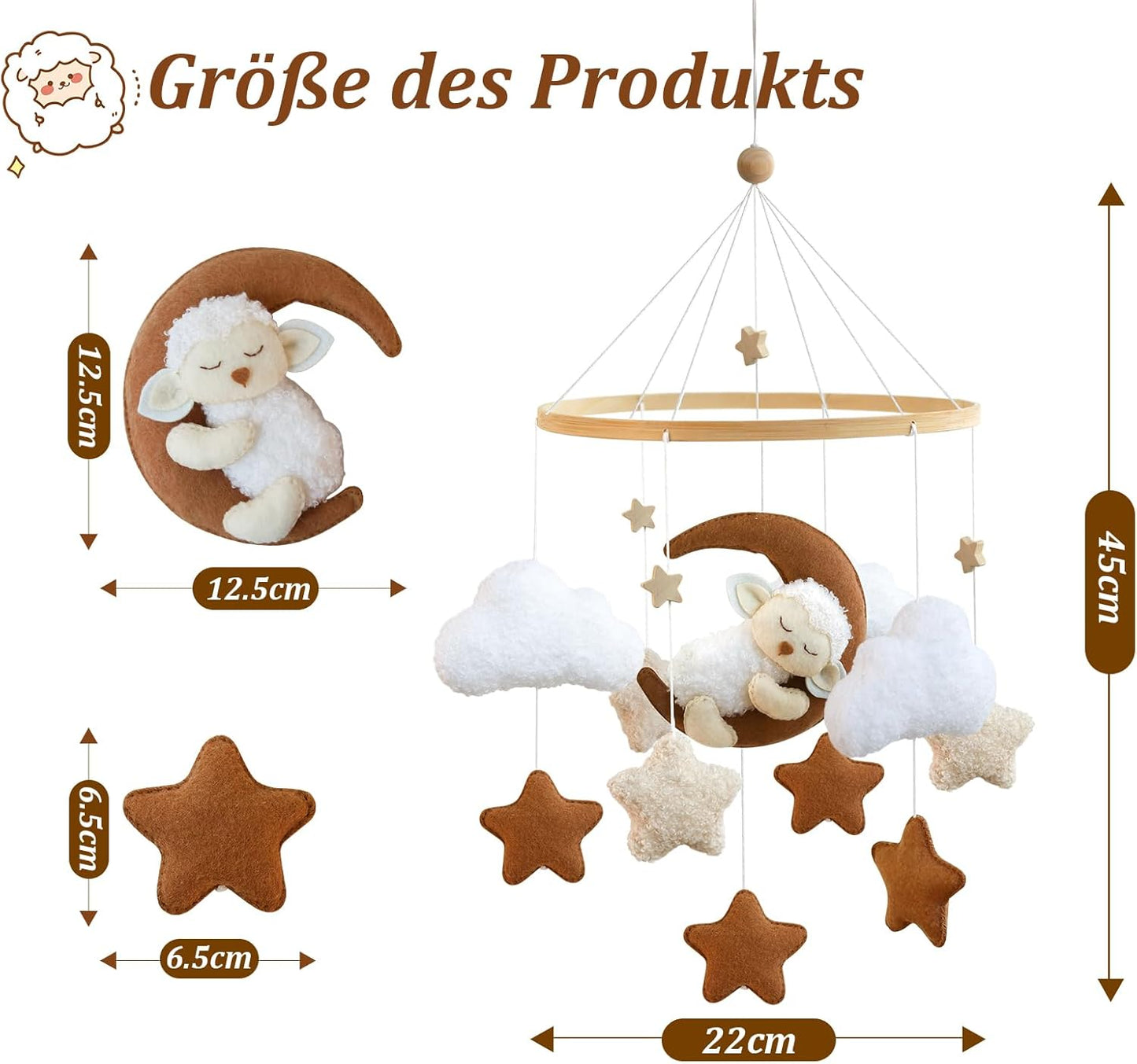 Mobil-Windspiel Schlafen auf dem Mond, Beige