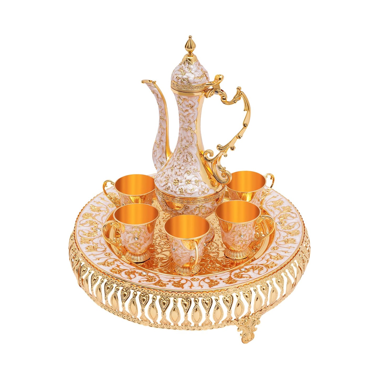 Vintage Türkisches Kaffeekannen-Set mit Tassen & Tablett, Gold