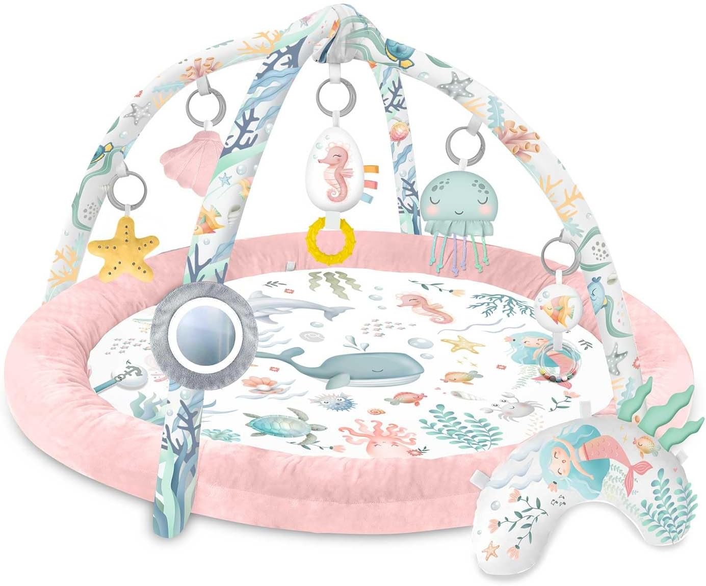Baby Spieldecke mit Spielbogen und 7 Spielzeugen, Rosa - 56 Cm