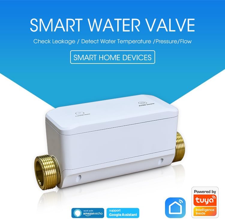 Smartes Wasserventil mit Leckdetektor, Wasserdruck + Temperatur + Durchfluss