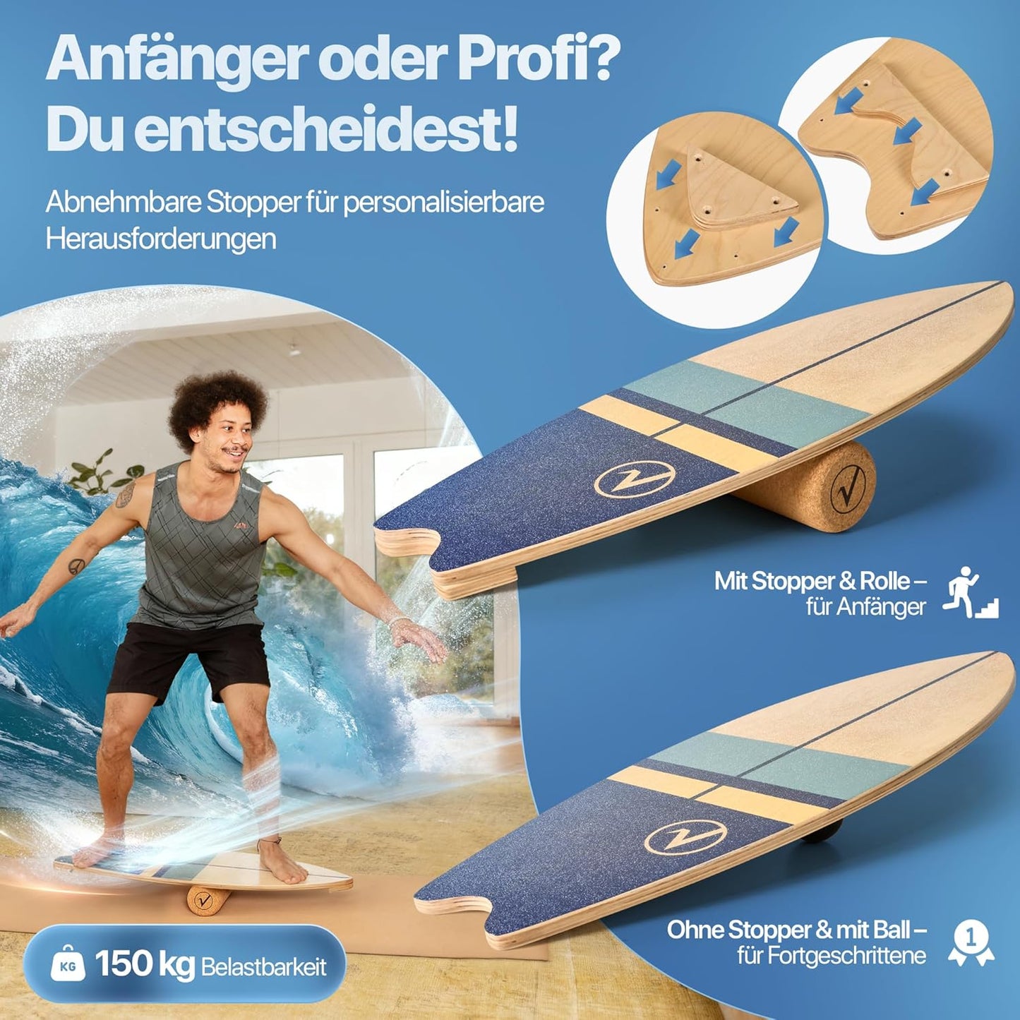 Balance Board in Surfboard-Form, braun