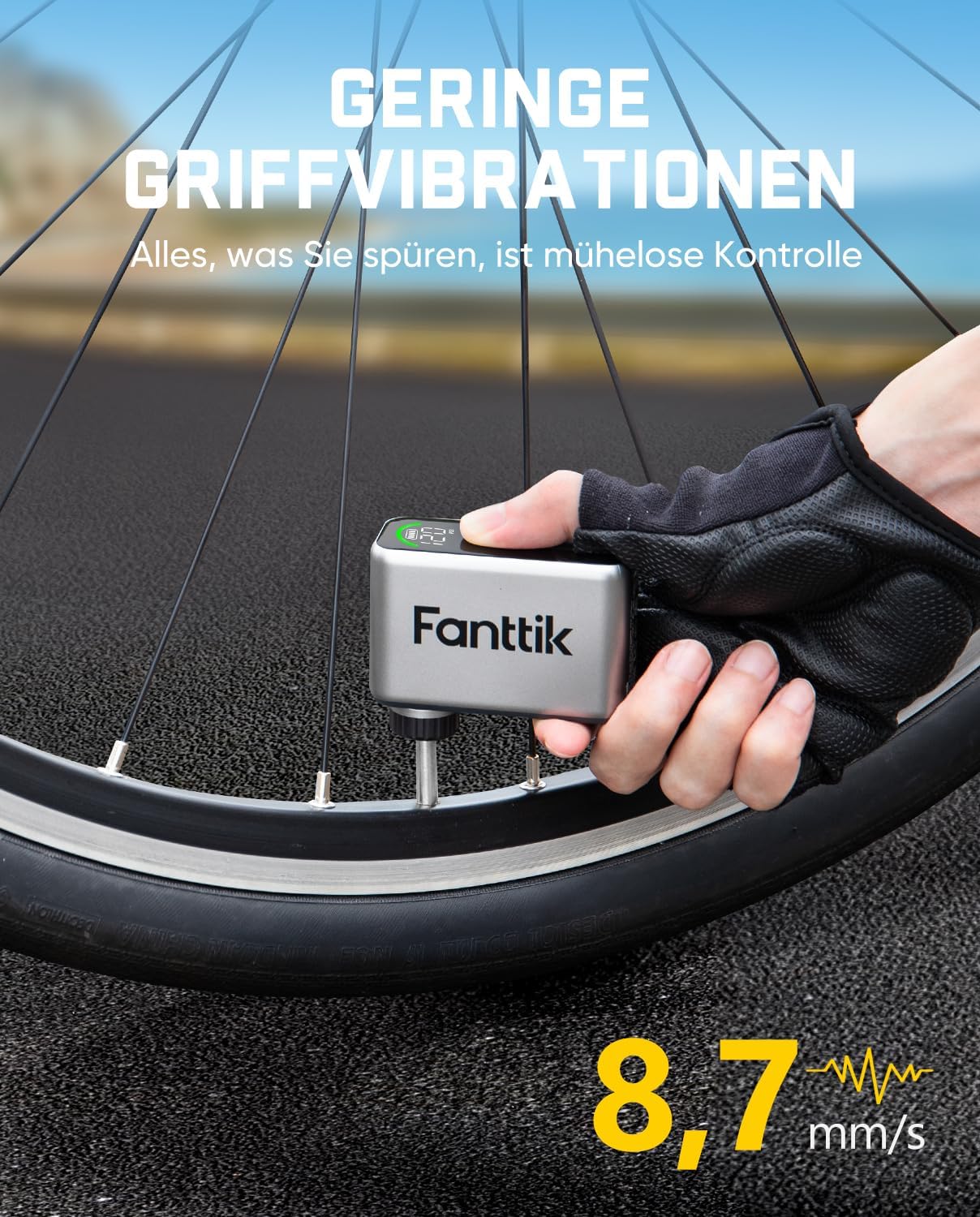 Elektrische Fahrradpumpe mit digitalem Manometer