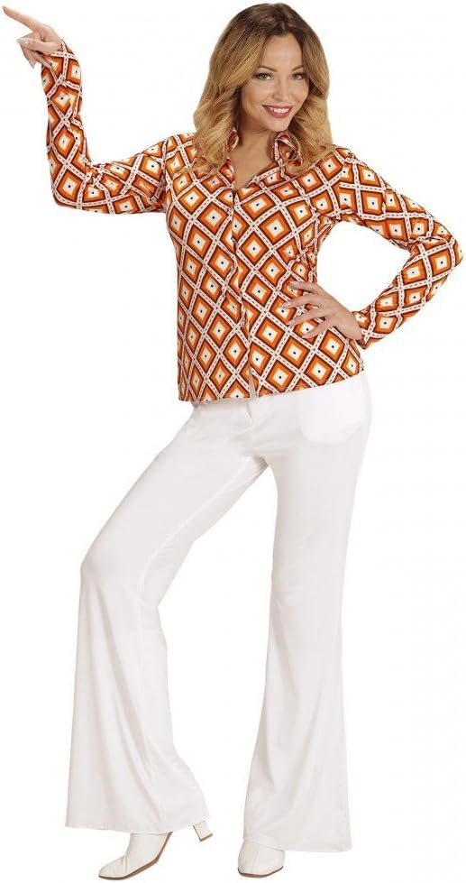 Retro 70er Jahre Damenbluse, S-M Orange/Gelb