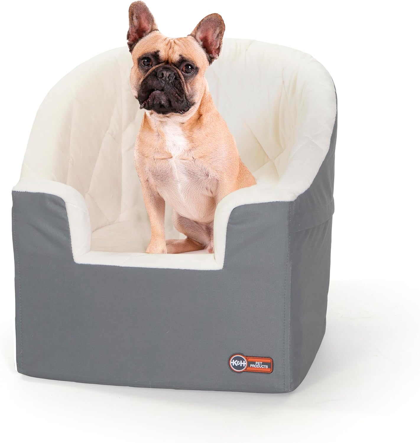 Eimer Booster Hundeautositz mit Sicherheitsgurt, Grau/Creme Small