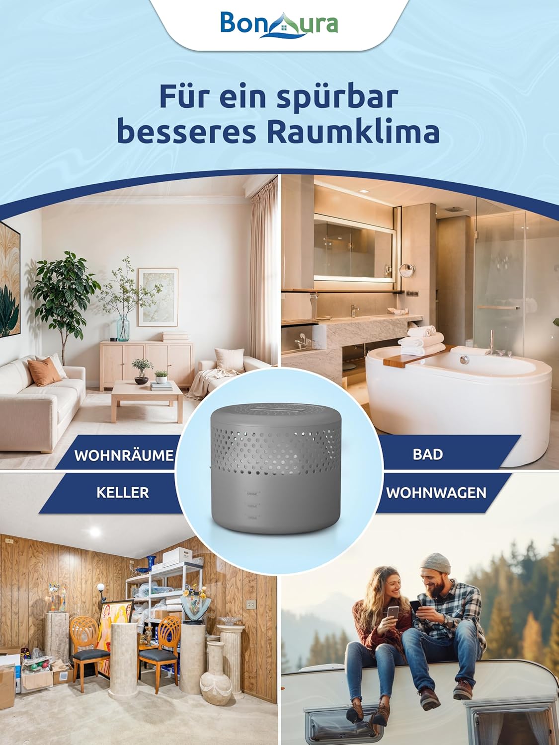 4-teiliges Luftentfeuchter-Set mit 8 Nachfüllpacks, AirOne Select, 4 X Entfeuchter + 8 X Granulat AirOne Select