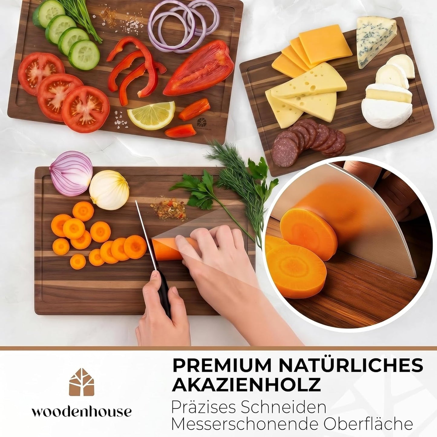 3-teiliges Schneidebrett-Set mit Ständer