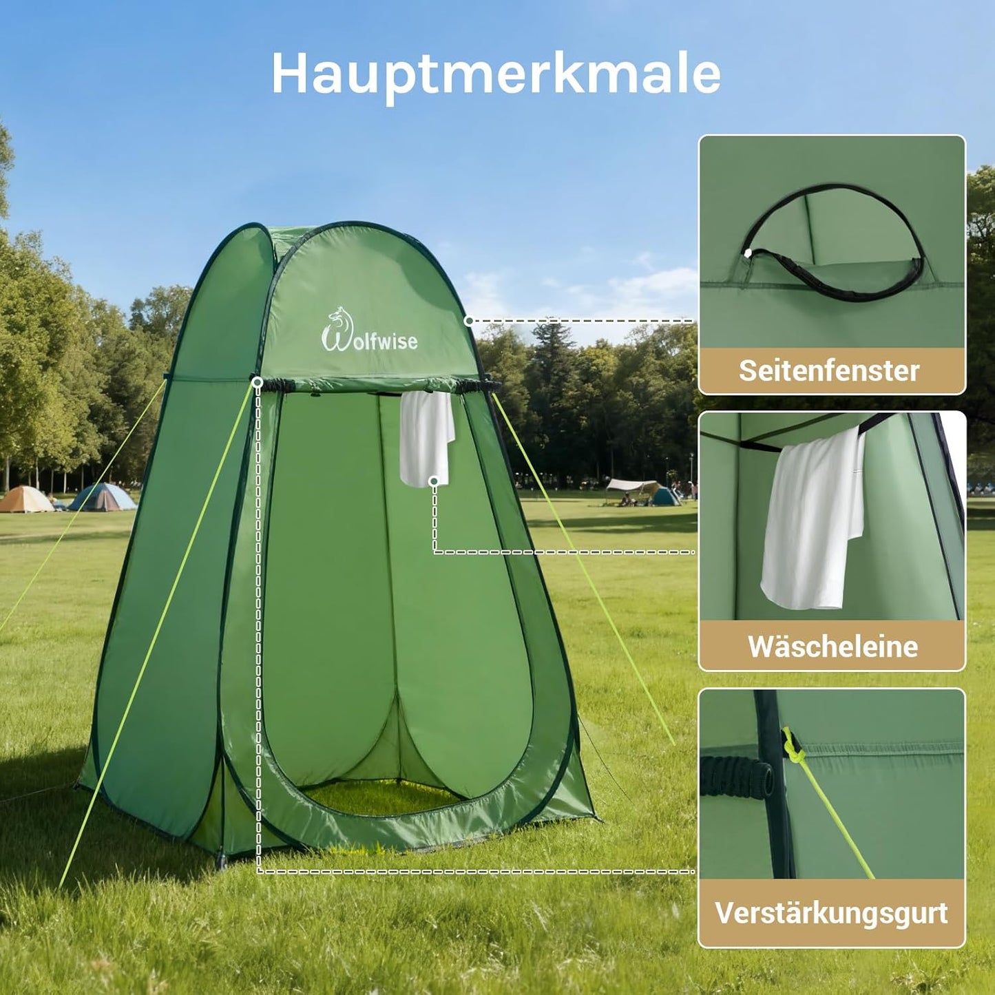 Pop-Up Dusch- und Umkleidezelt für Camping, Grün Grosszügig: H 190cm, W 120cm