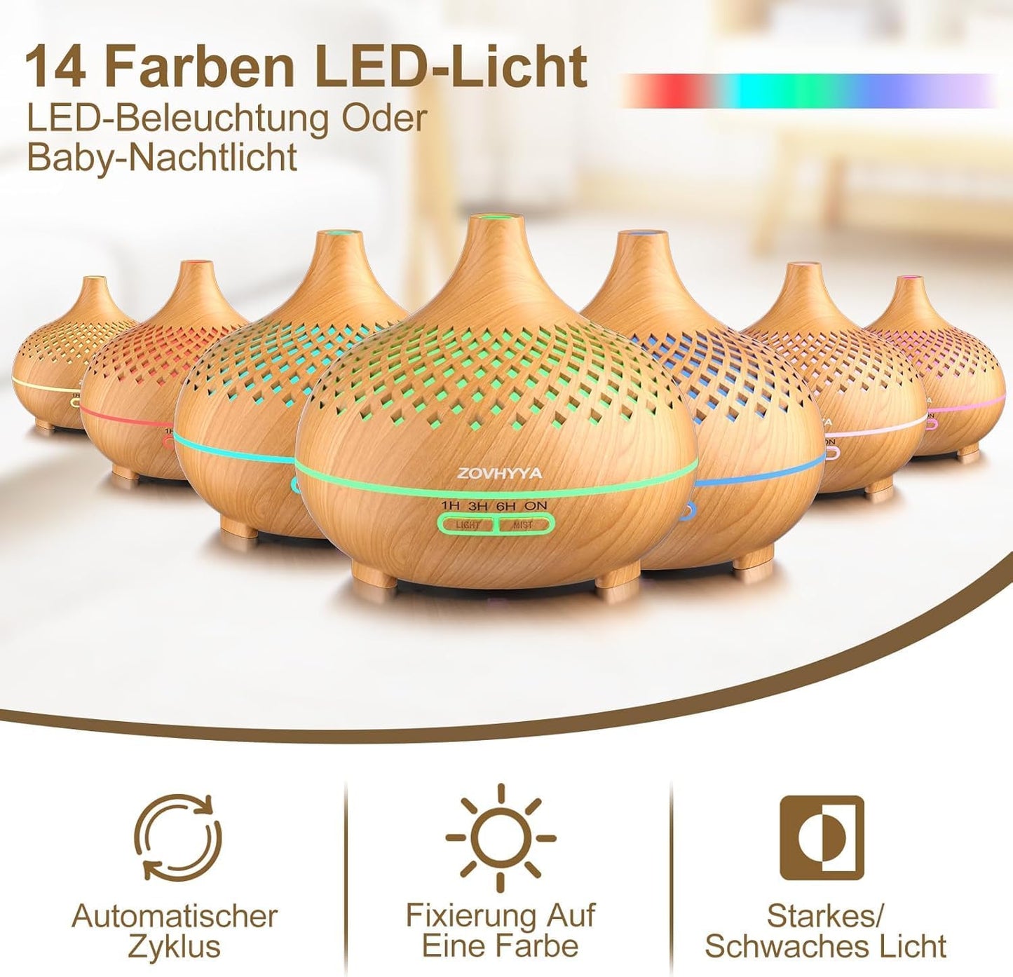 Aroma Diffuser mit 8 ätherischen Ölen und Fernbedienung, Gold3