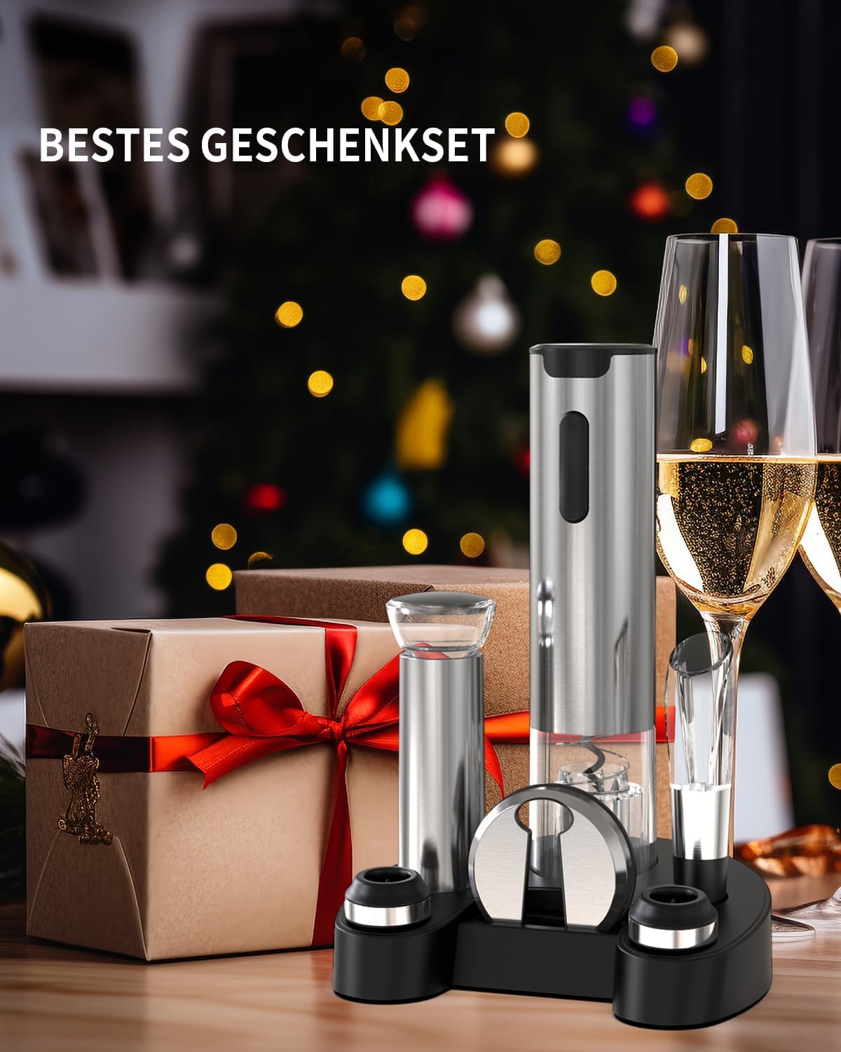 Elektrisches Weinflaschenöffner Set, 7-in-1 Wiederaufladbares Weinöffner-set - Sliver