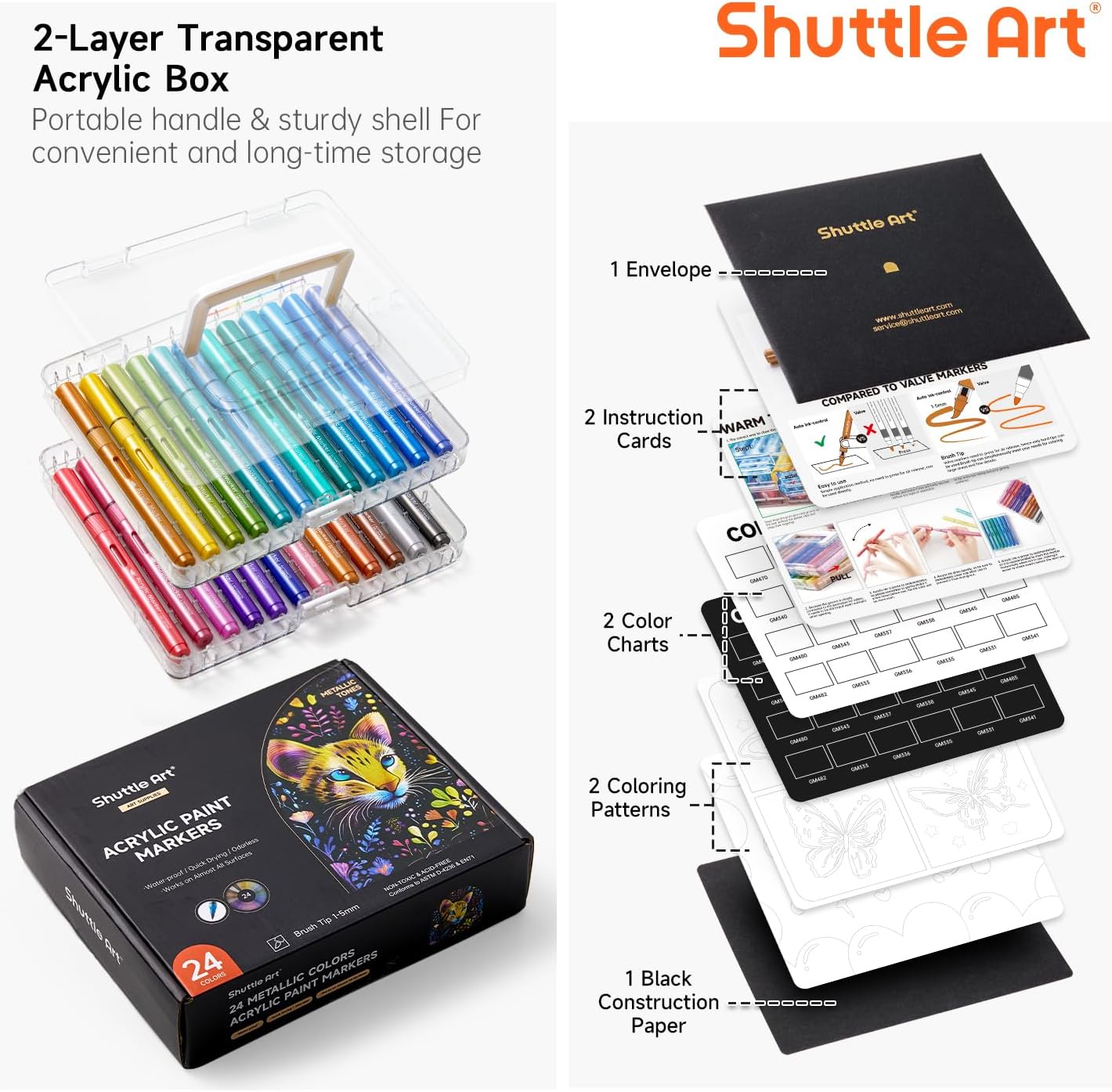 24 Metallic Acrylstifte für Steine, 24 Metallicfarben