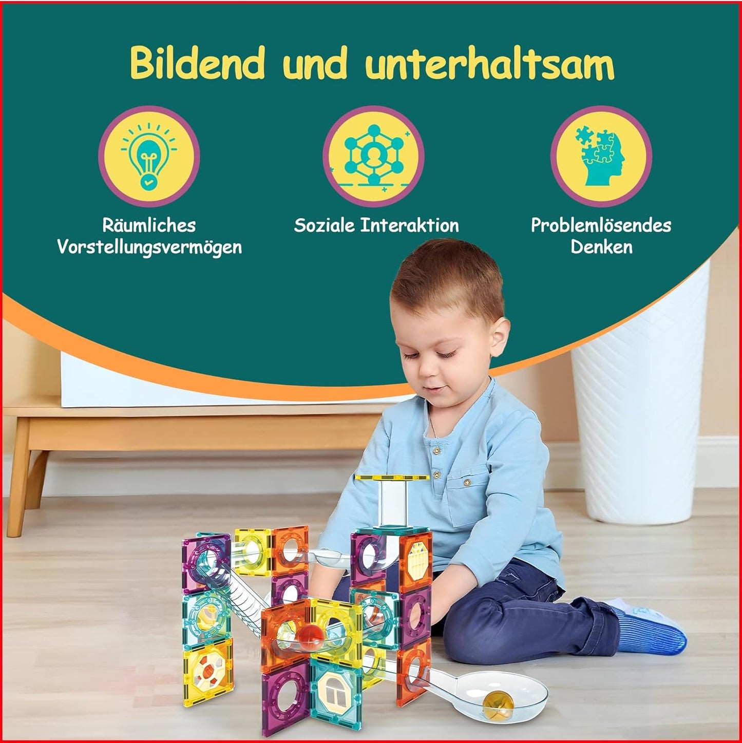 Magnetische Bausteine Murmelbahn-Set (100 Teile)