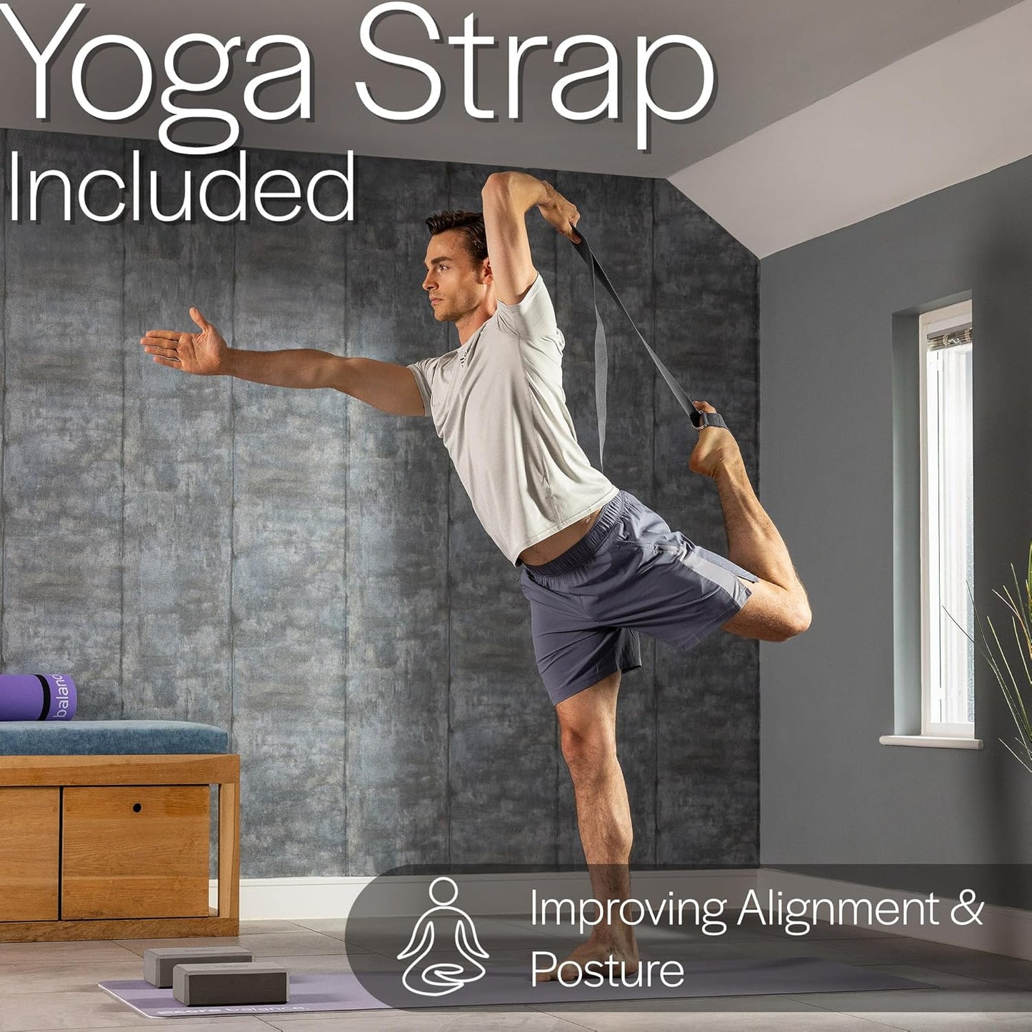 Yoga Block-Set mit Gurt, Schwarz