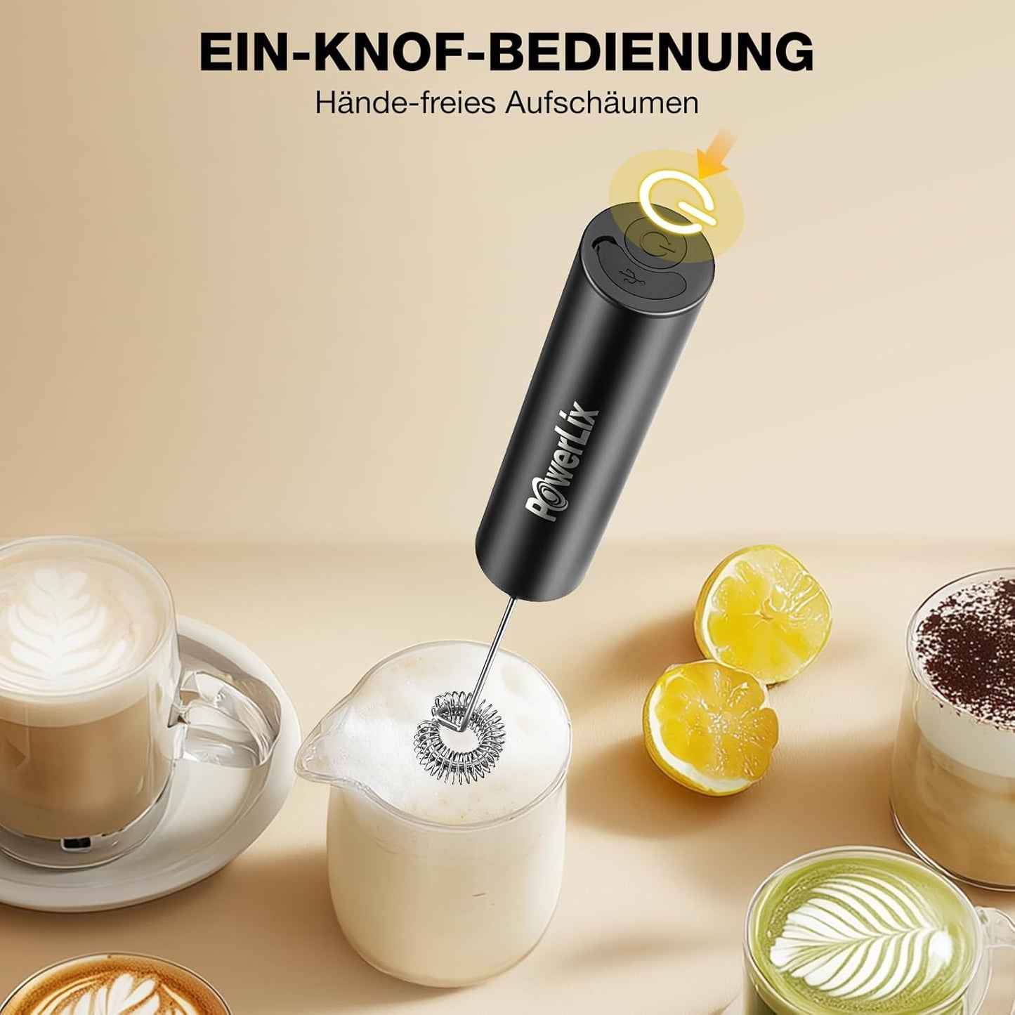 Elektrischer Milchaufschäumer, Schwarz