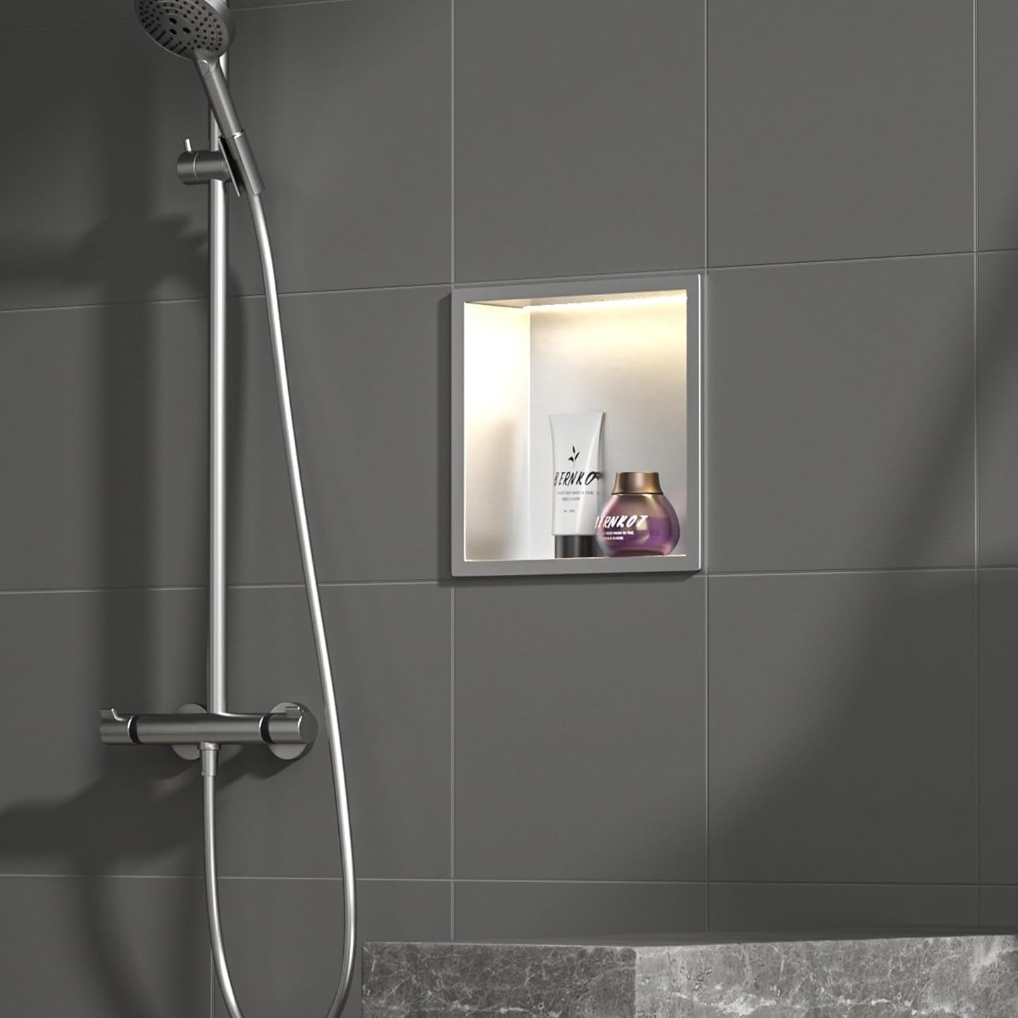 Duschnische mit LED-Licht, Silber 30 x 30 x 10 cm