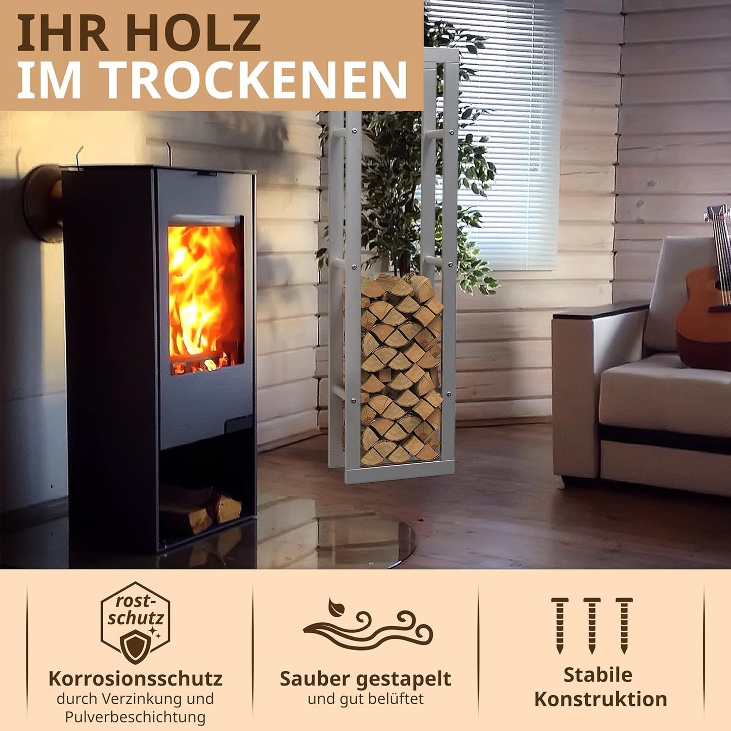 Kaminholzregal, Ral 9006 Silber
