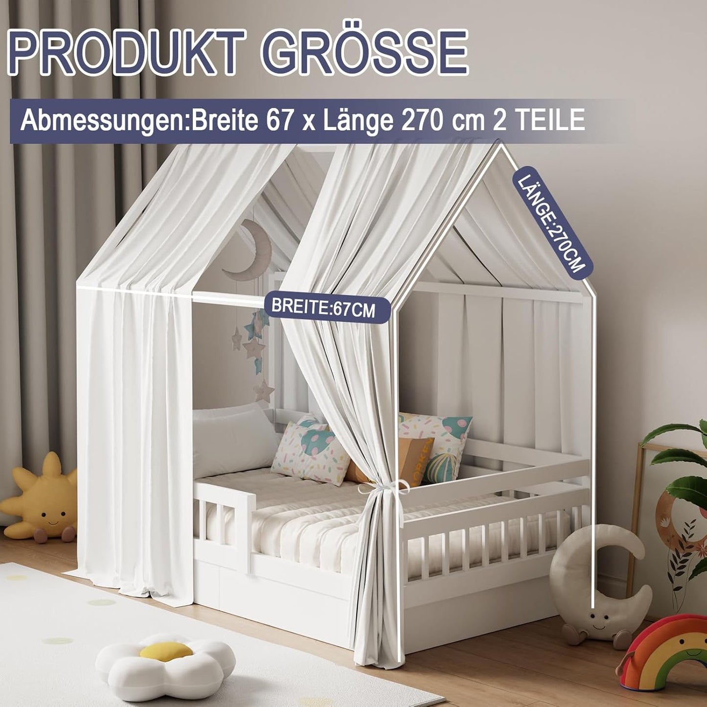 Betthimmel für Hausbett (2er Set), H270 x B67 cm (2er Pack) Weiß