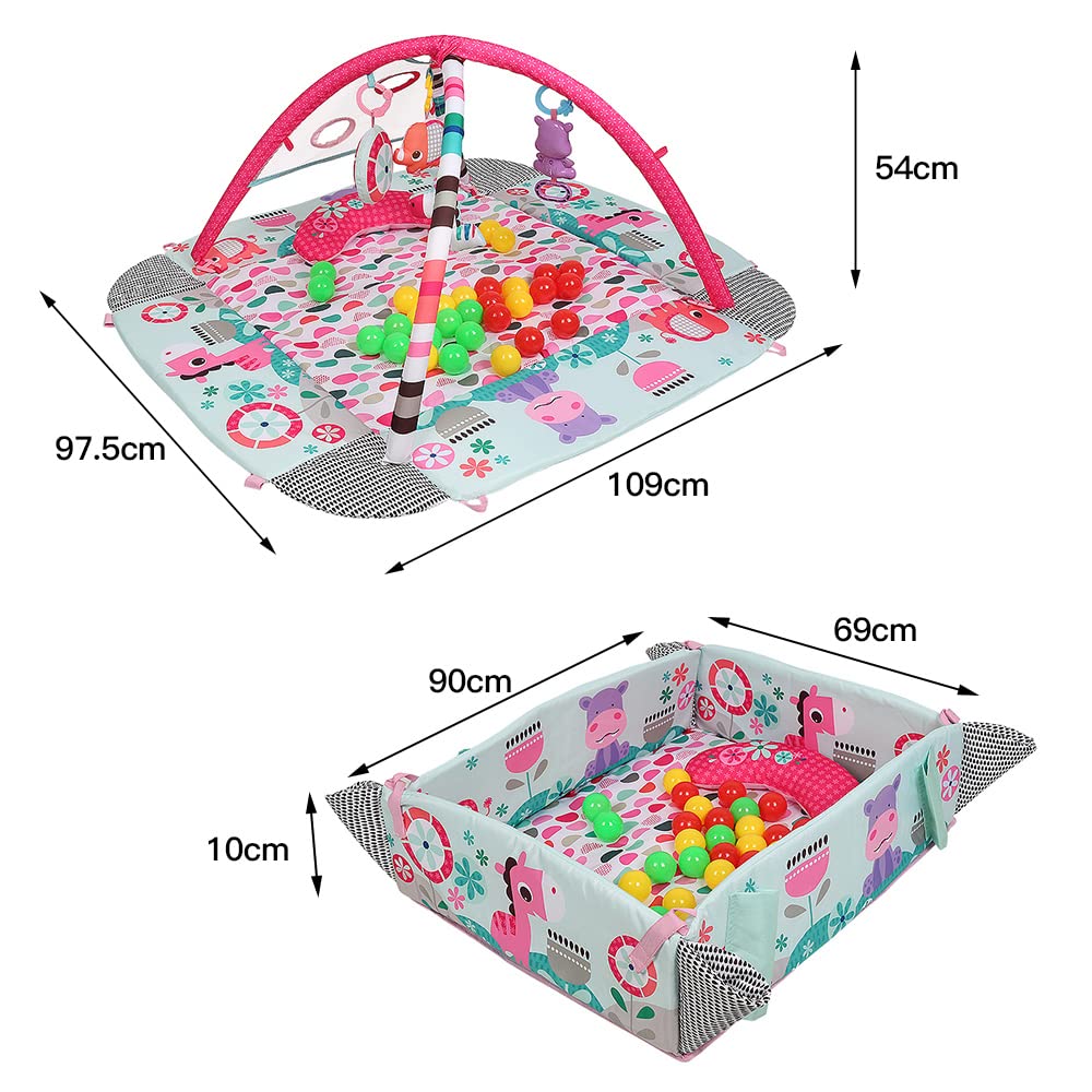 5-in-1 Baby Spieldecke mit Laufstall und Bällebad, 5 in 1-rosa