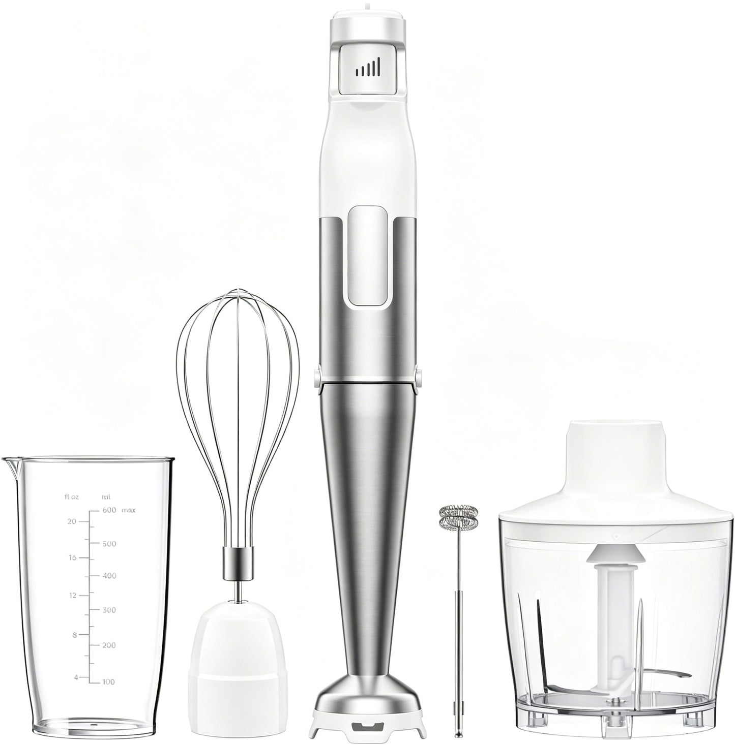 Stabmixer Set mit Zerkleinerer & Schneebesen, Weiss