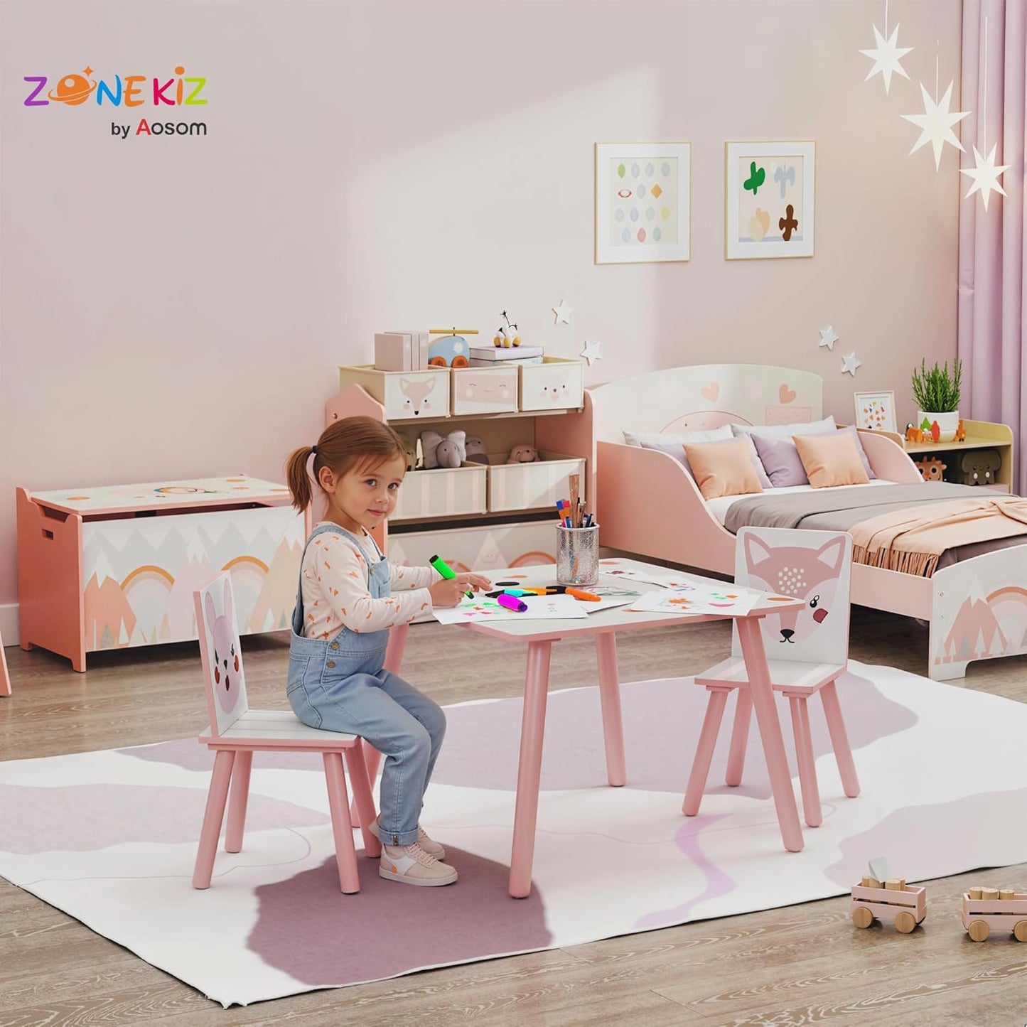 3-teilige Kindersitzgruppe mit Tiermotiv, Rosa