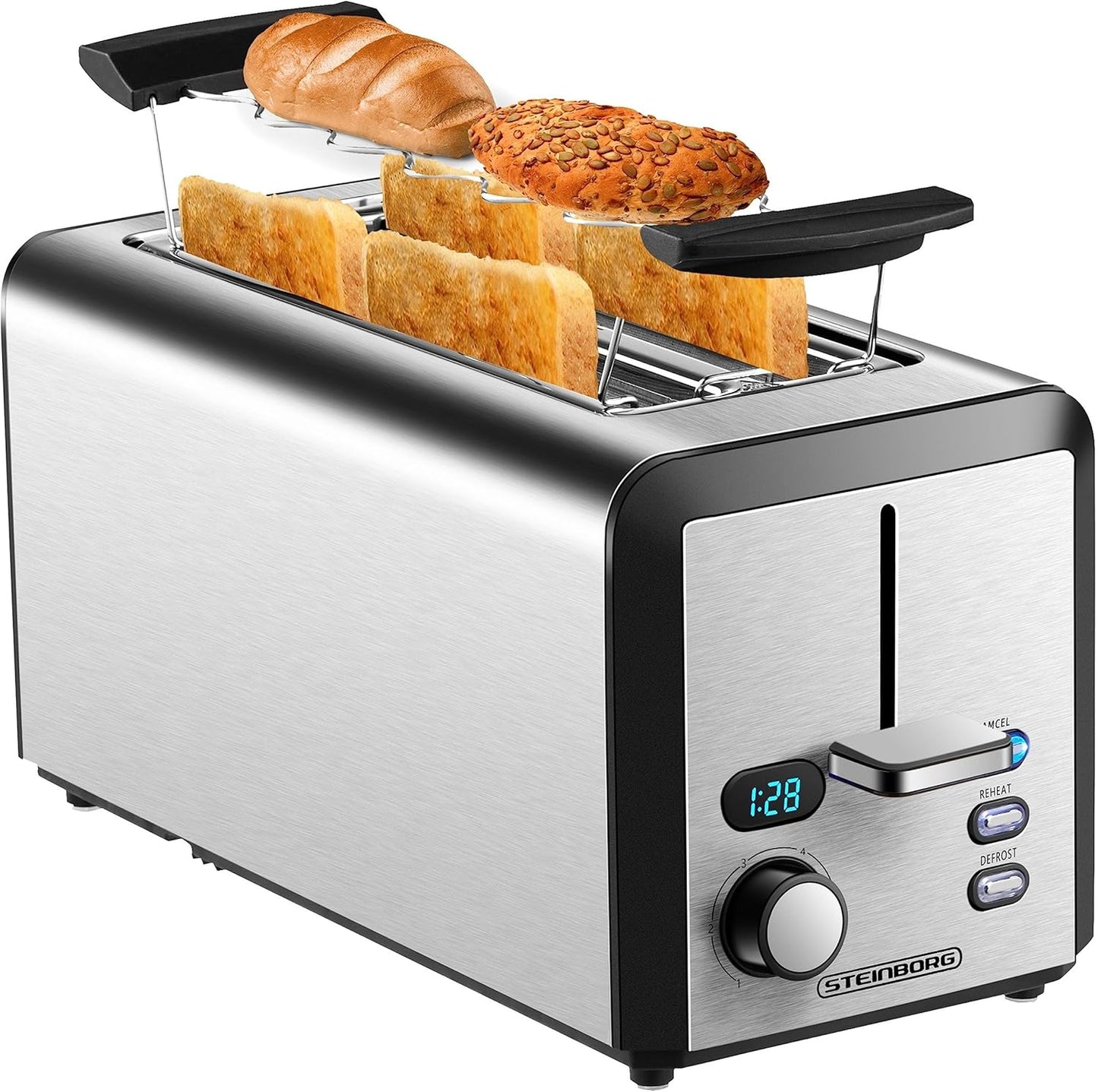 Langschlitz-Toaster für 4 Scheiben mit LED-Display