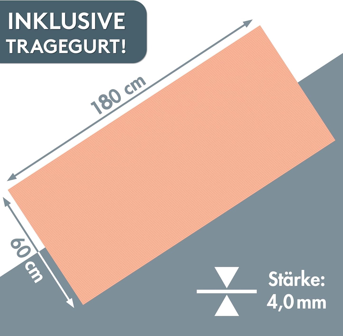 Yoga und Fitnessmatte mit Tragegurt, 60 x 180 cm Rosé