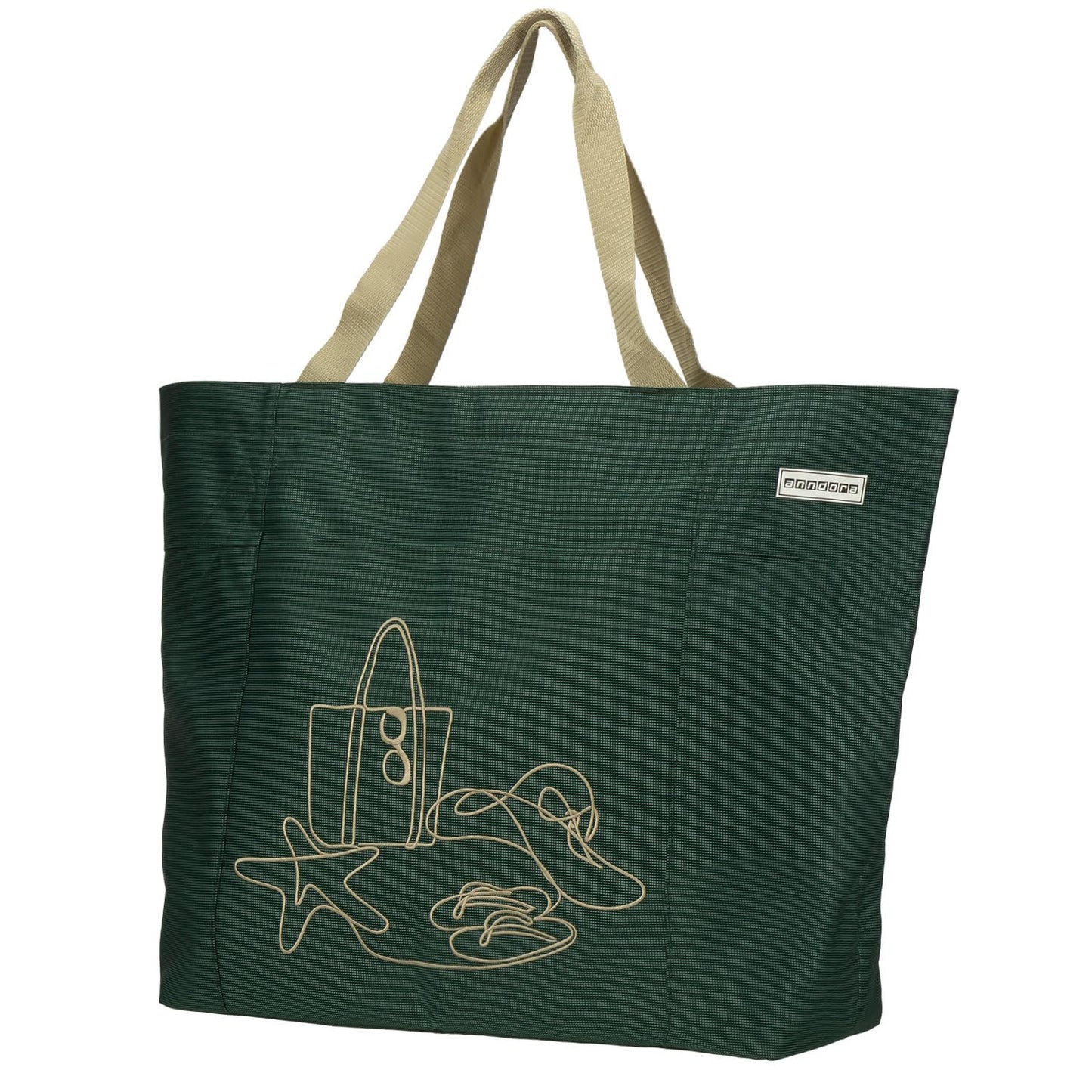 Strandtasche, Grün Bestickt