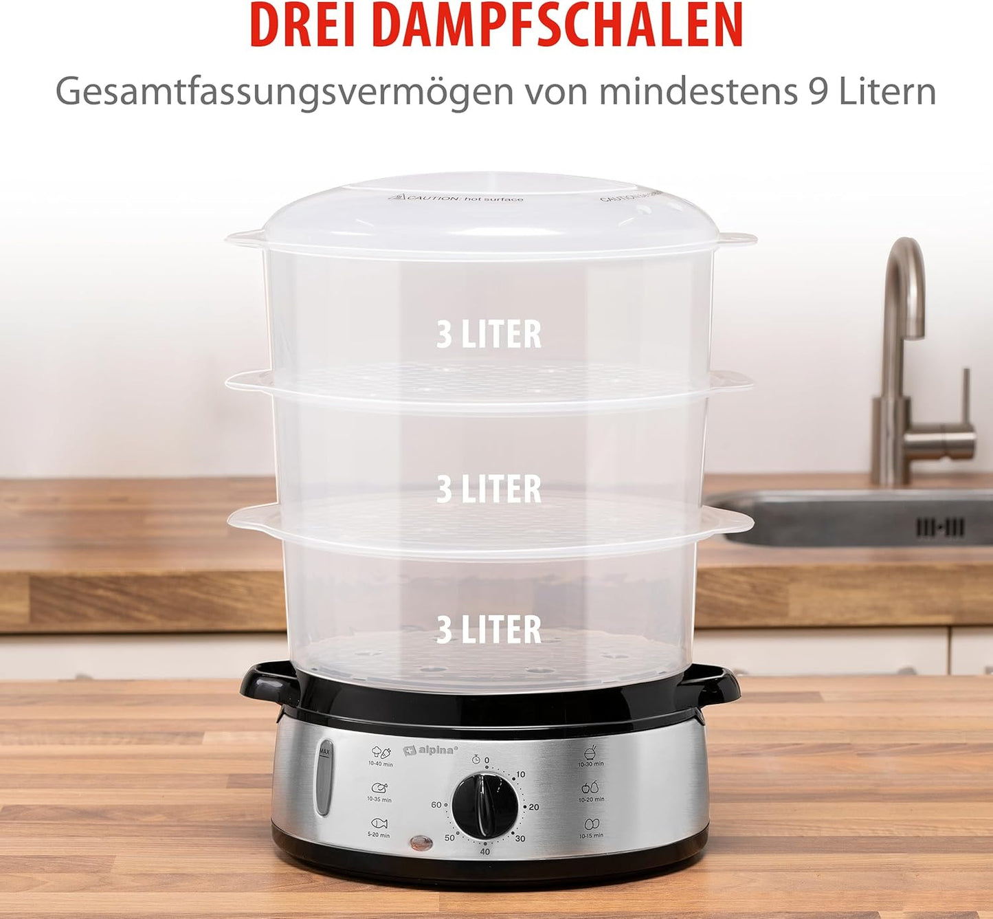 Dampfgarer mit 3 Schichten
