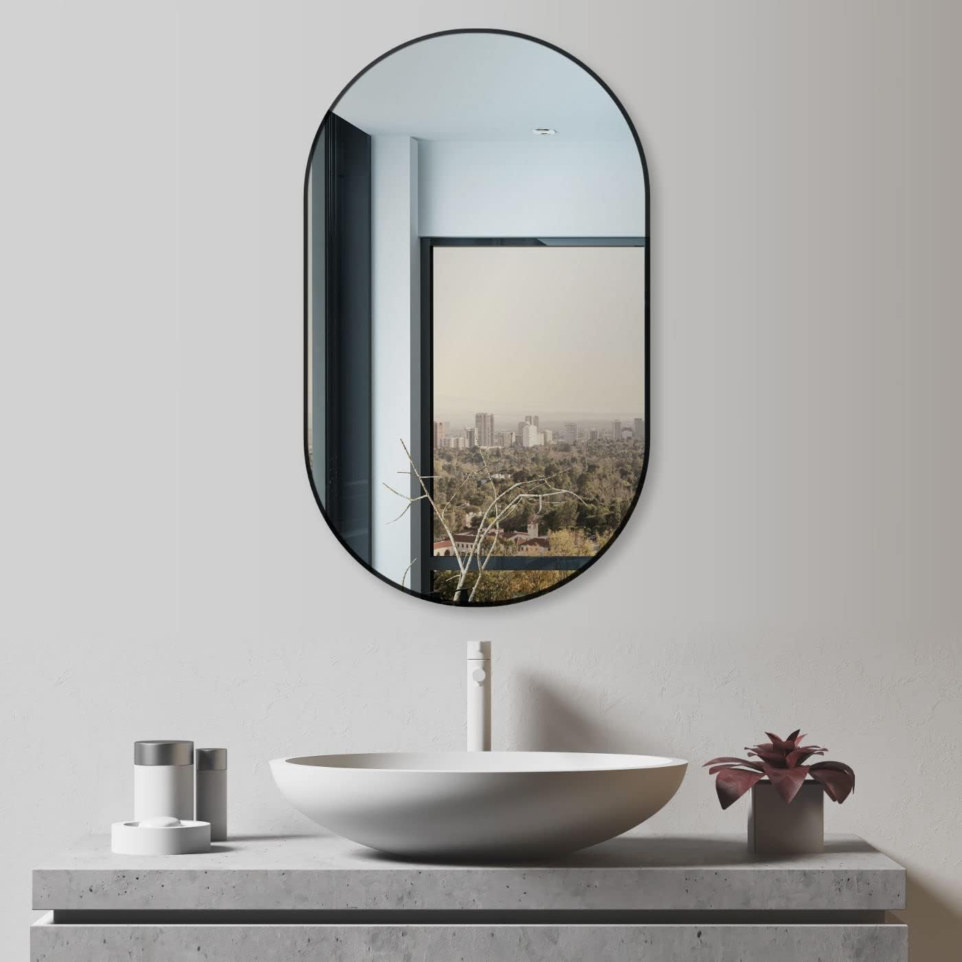 Ovaler Wandspiegel mit Metallrahmen, Schwarz 75x45cm oval