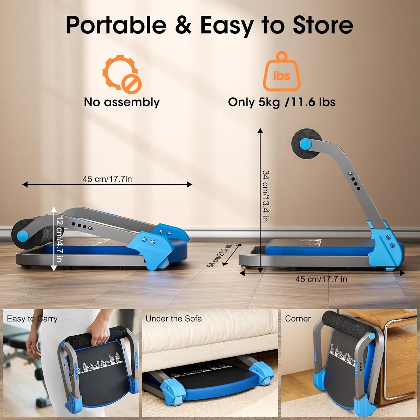 Bauchtrainer mit Zugseilen und einstellbarem Widerstand, Blau