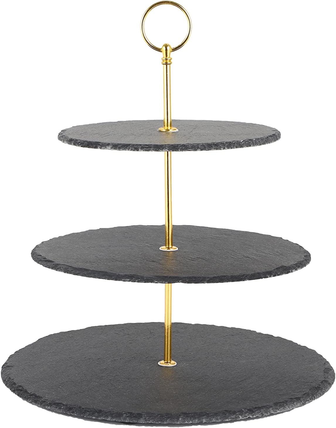 3-stöckige Etagere aus Naturschiefer mit Metallgriff, 3-Stöckig Gold-edition