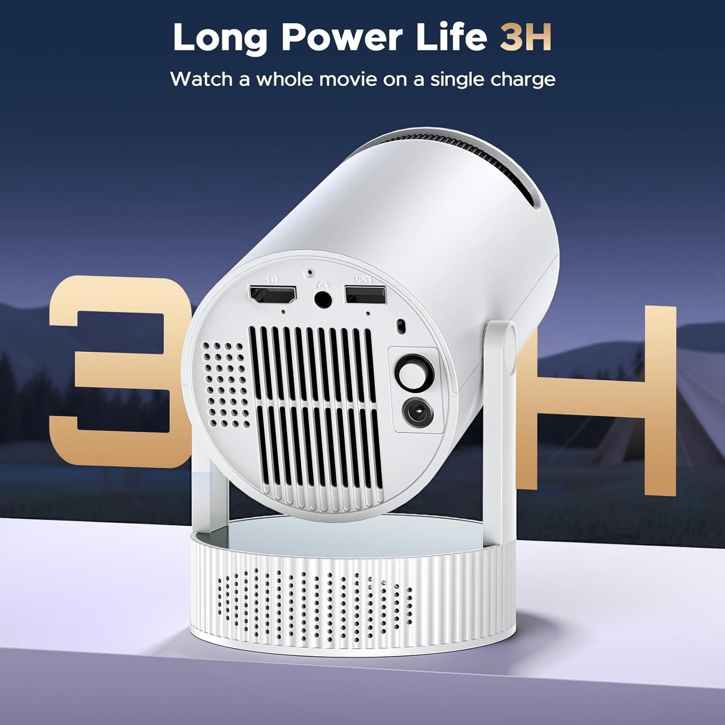 PR09 Mini Beamer mit Akku und Android 11.0, Off white