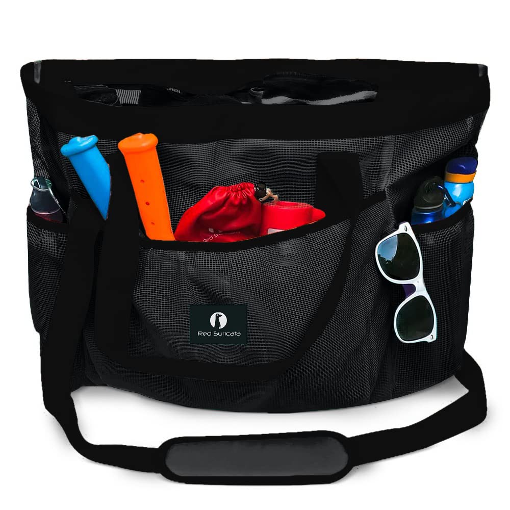 Netz-Strandtasche für den Strand, Schwarz / Schwarz