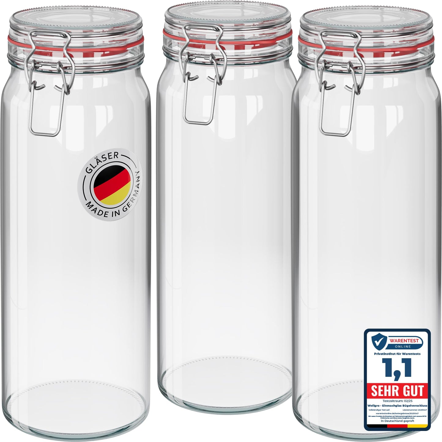 3er-Set Einmachgläser mit Bügelverschluss, 2160ml x 3 Stück