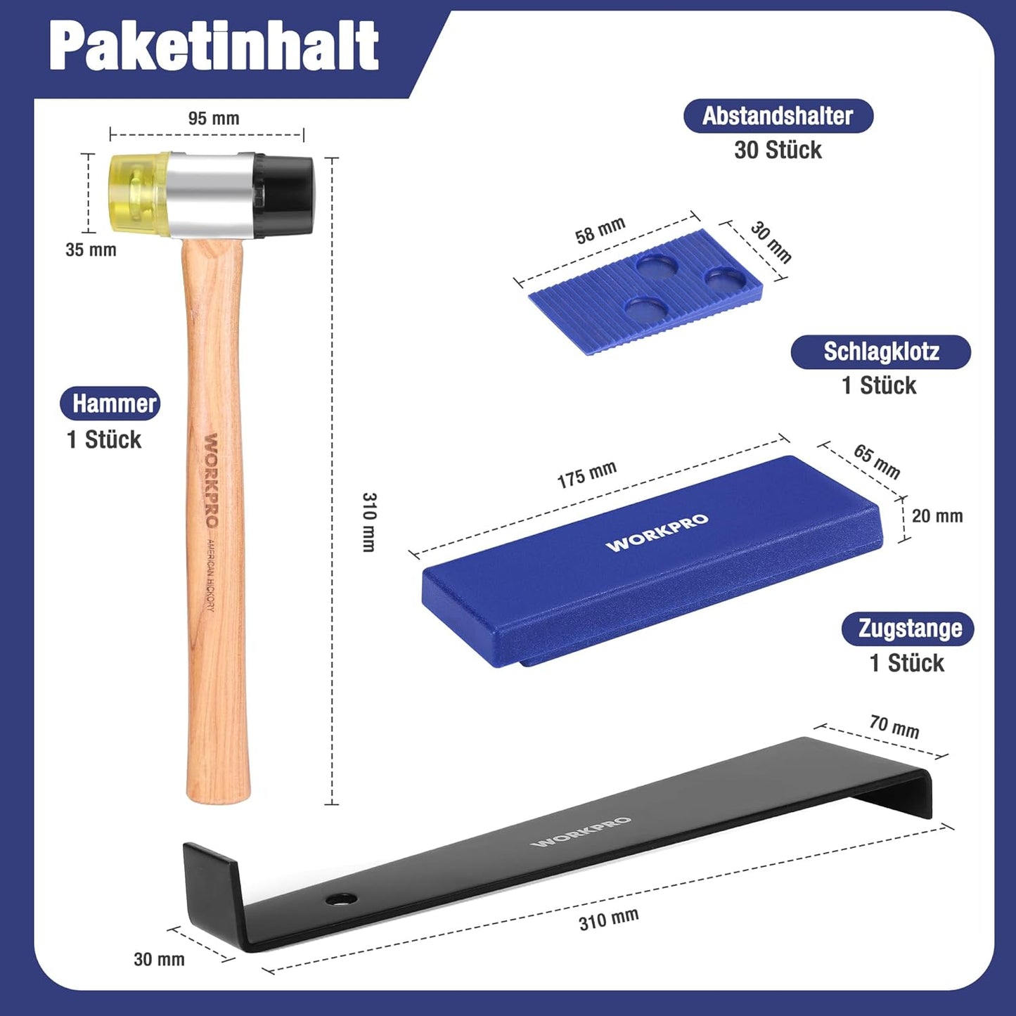 Laminat-Verlegeset mit Hammer und Abstandshaltern