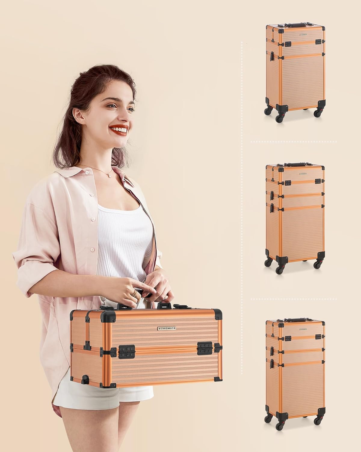 4-in-1 Kosmetik-Trolley, abschliessbar, mit Rollen, Champagnergold 4 in 1 (34 x 24 x 79,3 cm)