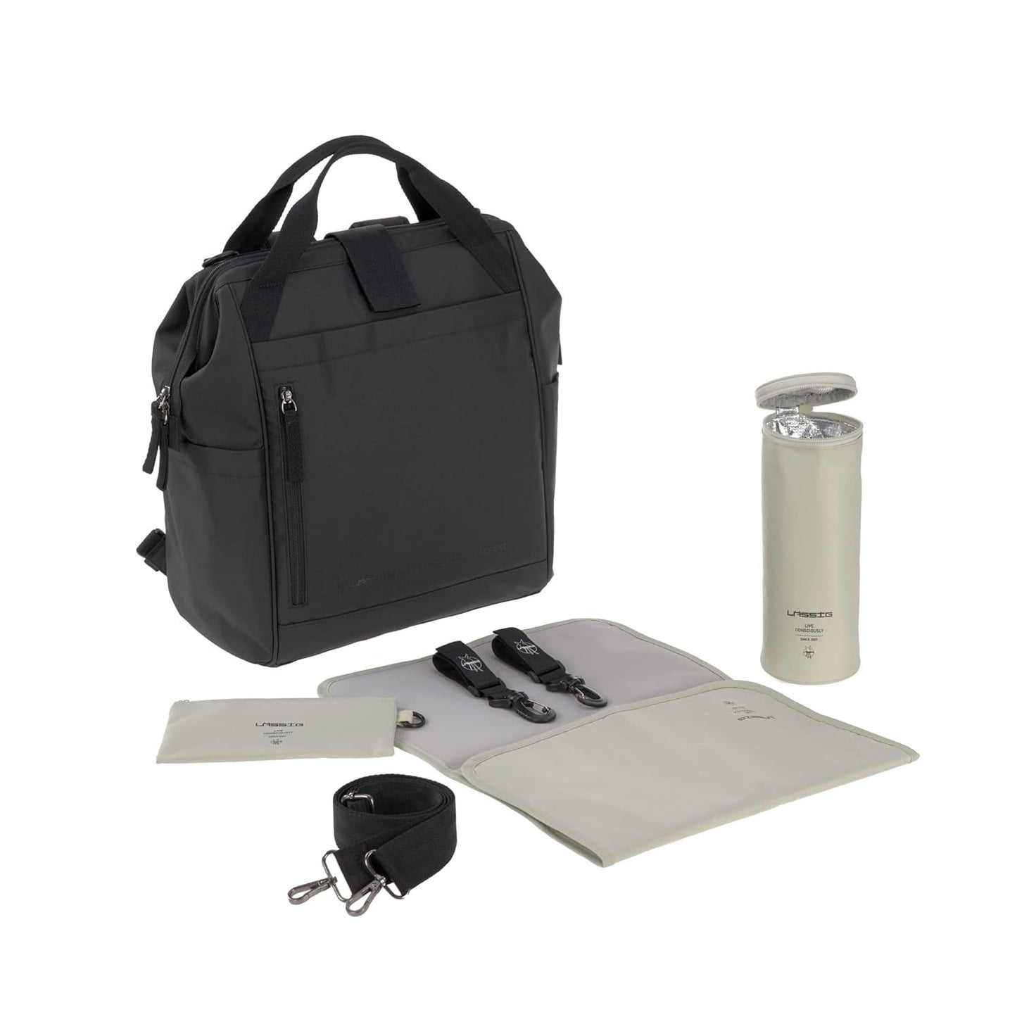 Baby Wickelrucksack Goldie Up mit Wickelzubehör & Unterlage, Schwarz