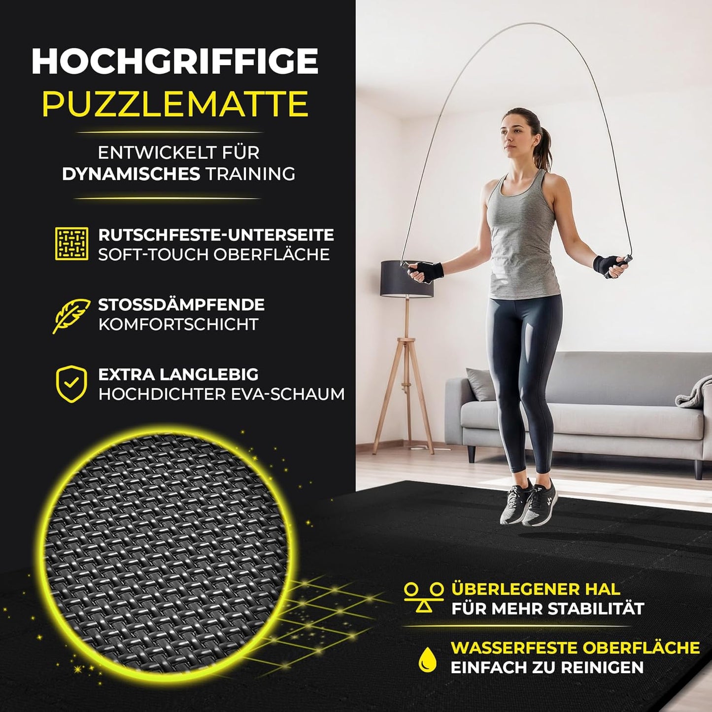 18-teiliges Bodenschutzmatten-Set für Fitness und Gymnastik, Anthracite | 1-side Antislipx | 18 Matten | 1,67 M² 32L x 32B x 1D cm