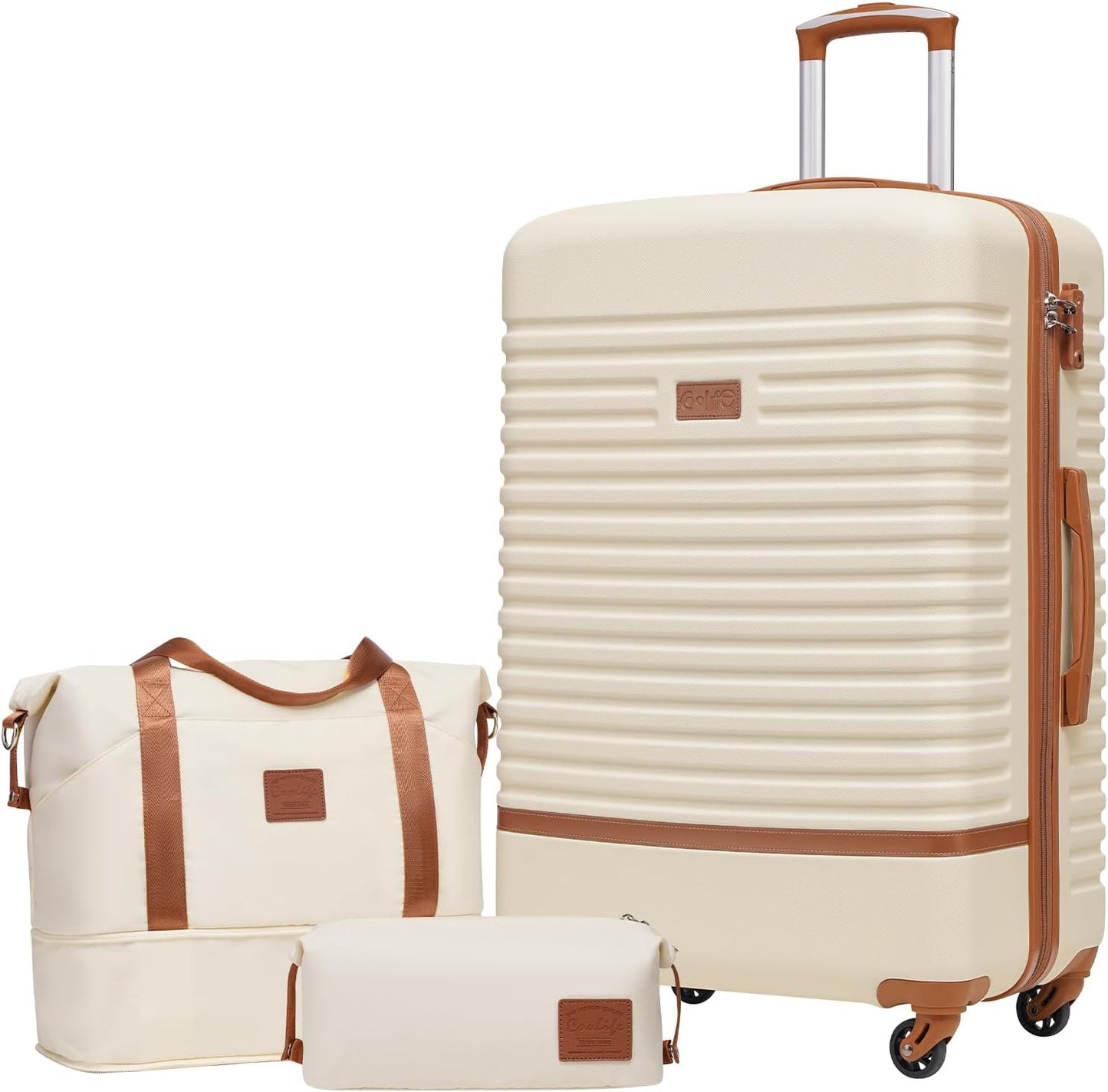 3-teiliges Reisegepäck-Set, Weiss/Braun Grosser Koffer-Set 3tlg