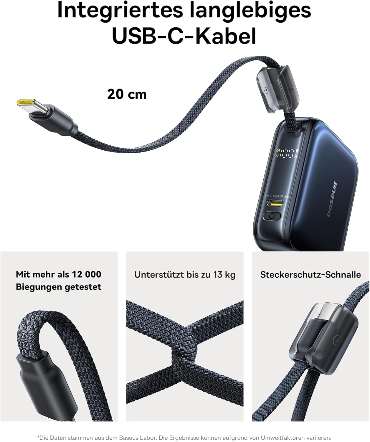 AC22 Mini Powerbank mit integriertem USB-C Kabel, Dunkelblau